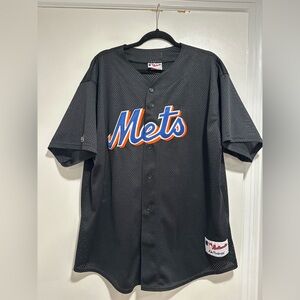 Vintage 90s New York Mets Jersey Men XL Black Majestic Made in USA Stitched Mesh